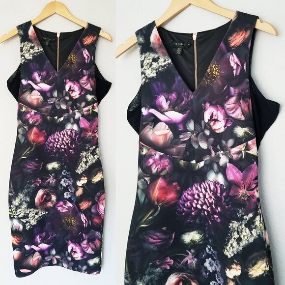 Ted Baker London Raisie Shadow Floral Sheath Bodycon Midi Dress US 6 *ALTERED - Picture 1 of 16